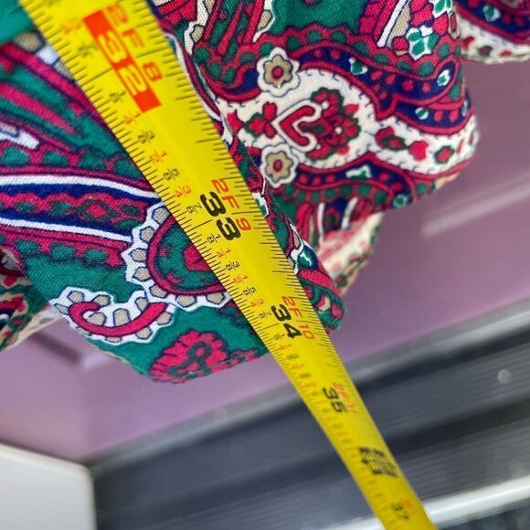 Vintage 80’s Square Dancing Paisley Print Dress Green and Dark Pink With Lace - Picture 9 of 16